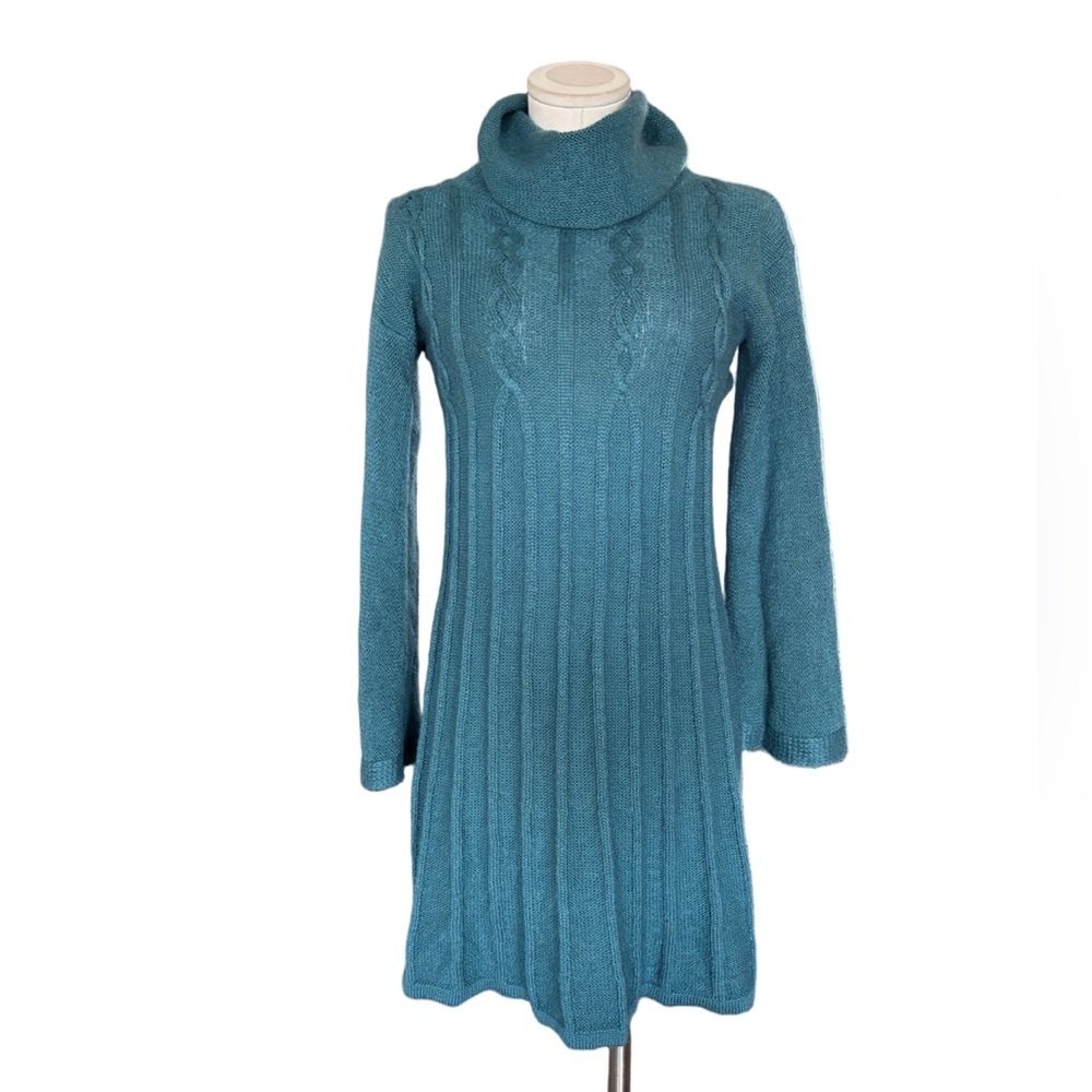 Benetton Teal Cable Knit Turtleneck Sweater Dress – S